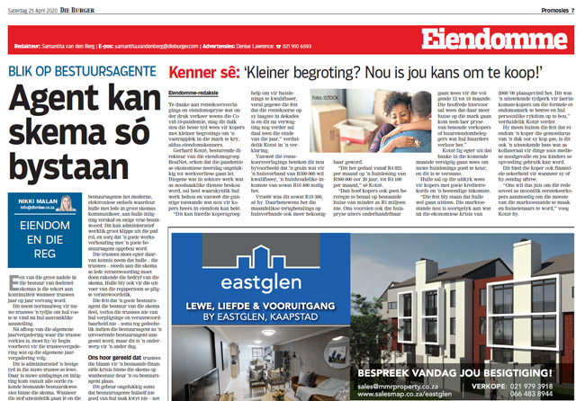 Article in The Burger Newspaper - Agent kan skema so bystaan 25 april 2020