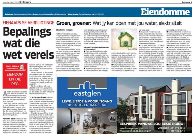 Article in The Burger Newspaper - Bepalings wat die wet vereis-11 april 2020