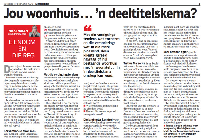 Article in The Burger Newspaper - jou-woonhuis-n-deeltitelskema-29-feb-2020