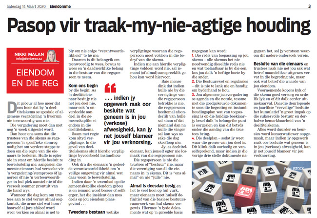 Article in The Burger Newspaper - pasop-vir-traak-my-nie-agtige-houding-14-Maart-2020