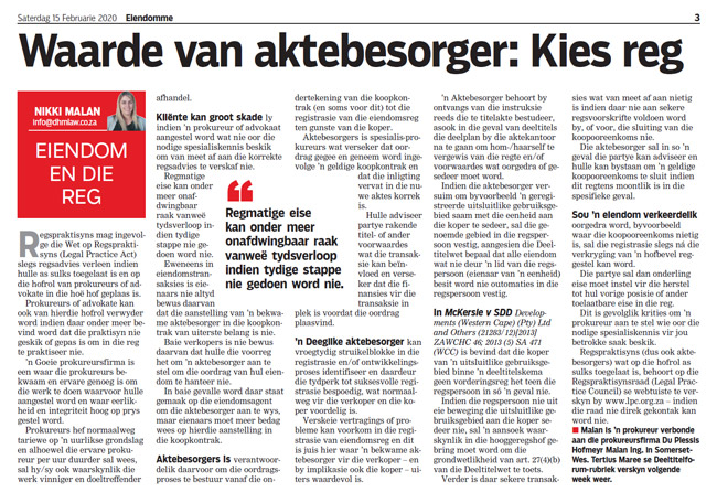 Article in The Burger Newspaper - waarde-van-aktebesorger-kies-reg-15-feb-2020