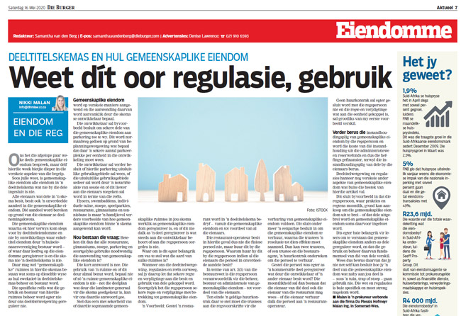Article in The Burger Newspaper - weet-dit-oor-regulasies-gebruik-16-mei-2020