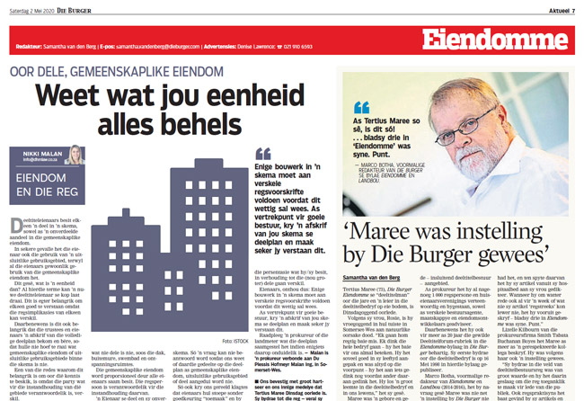 Article in The Burger Newspaper - weet-wat-jou-eenheid-alles-behels-2-mei-2020