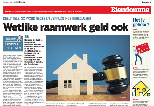 Article in The Burger Newspaper - wetlike-raamwerk-geld-ook-6-junie-2020