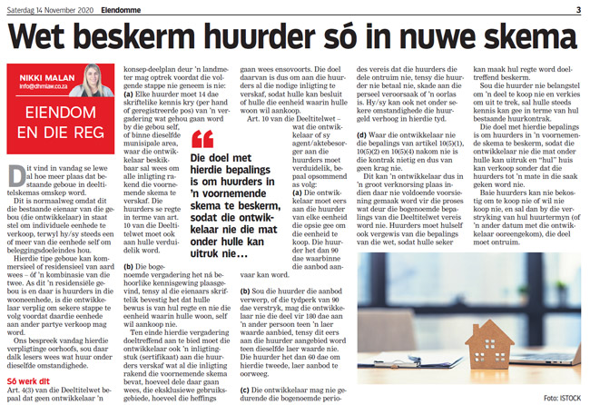 Wet beskerm huurder só in nuwe skema
