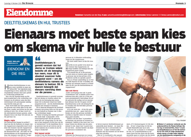 Eienaars moet beste span kies om skema vir hulle te bestuur