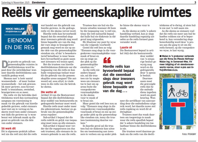 Reels vir gemeenskaplike ruimtes