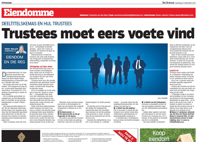 Trustees moet eers voete vind