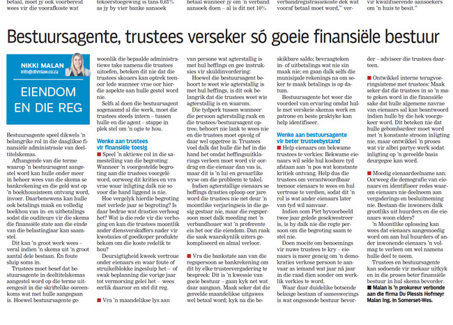 Bestuursagente, trustees verseker so goeie finansiele bestuur