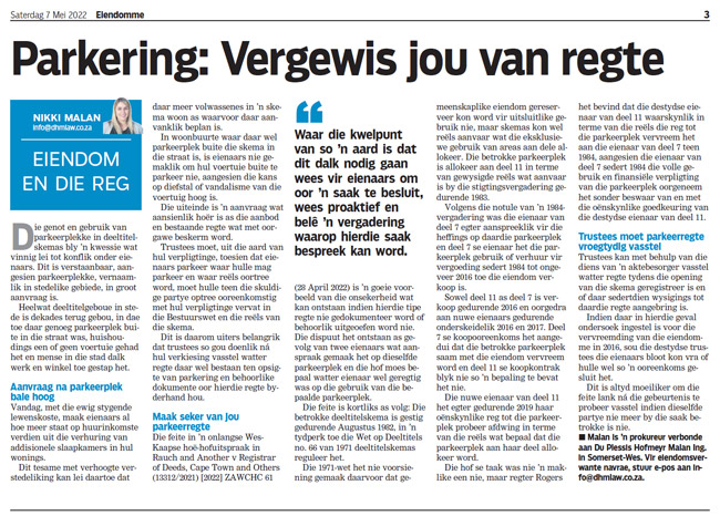 Parkering: Vergewis jou van regte