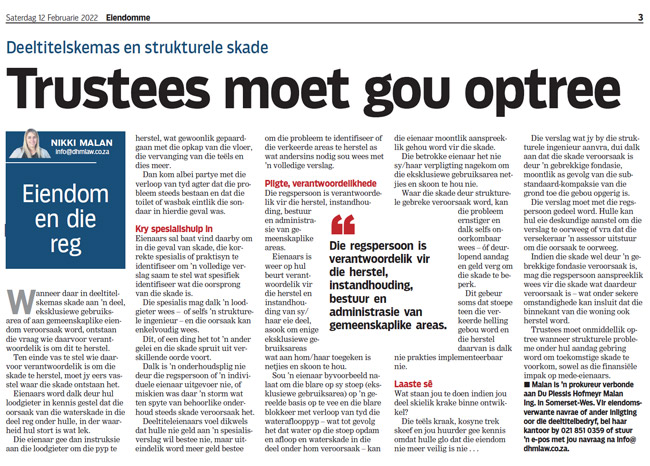 Trustees moet gou optree